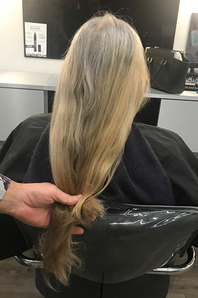 Before deep repair treatment — dry, damaged hair, Backstage Hair Salon Oakville